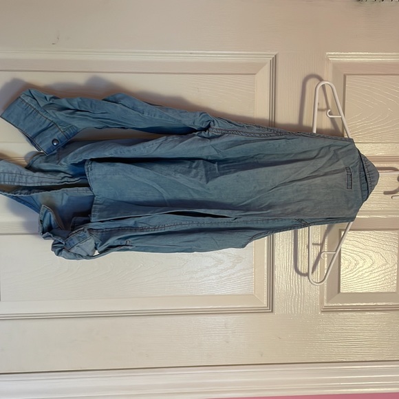 Jean cut out shoulder button up with tie top - Picture 4 of 4